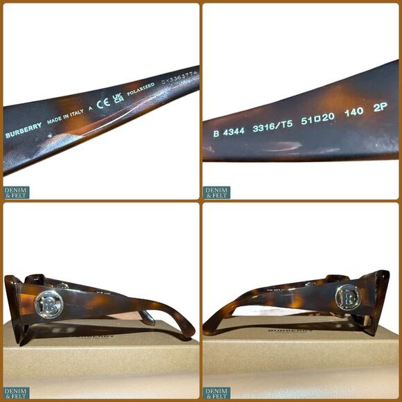 Burberry Daisy Light Havana Brown Tortoise Polarized Logo Sunglasses 51mm Italy - Picture 16 of 16